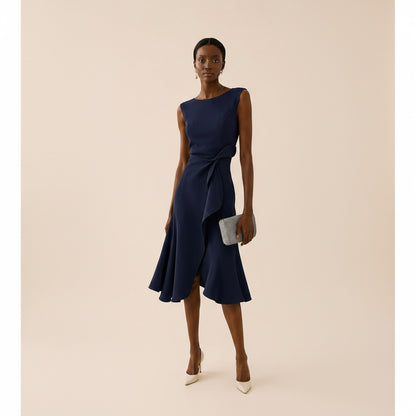 Vestido Midi Sin Mangas con Volante Asimétrico
