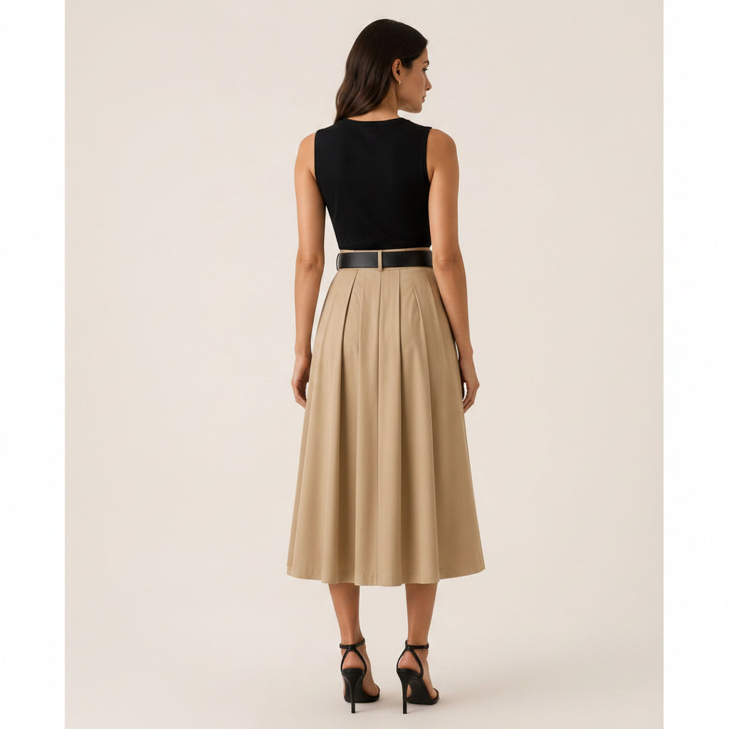 Vestido Midi Plisado con Cinturón