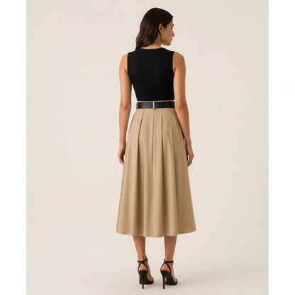 Vestido Midi Plisado con Cinturón