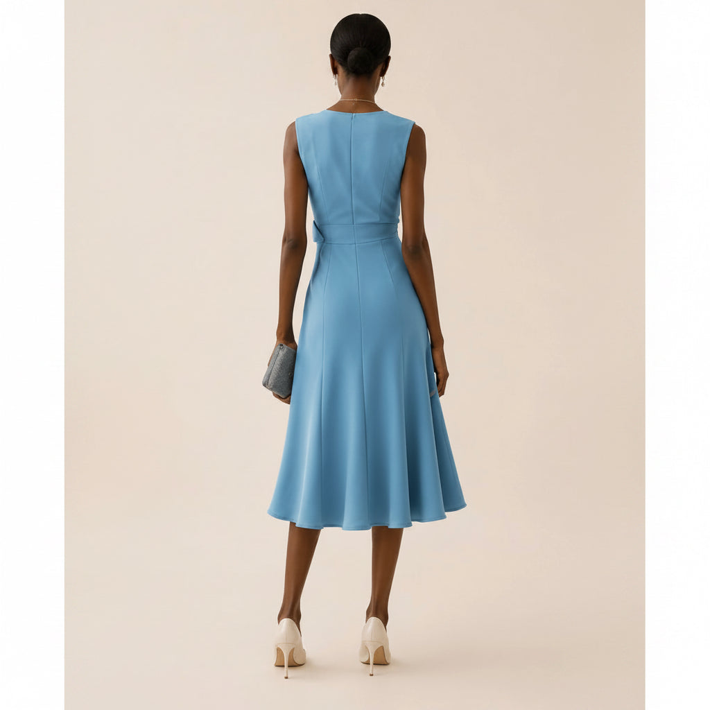 Vestido Midi Sin Mangas con Volante Asimétrico