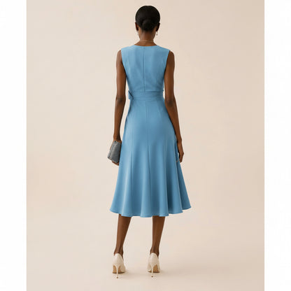 Vestido Midi Sin Mangas con Volante Asimétrico