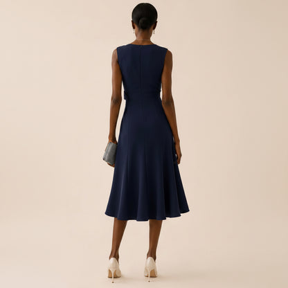 Vestido Midi Sin Mangas con Volante Asimétrico